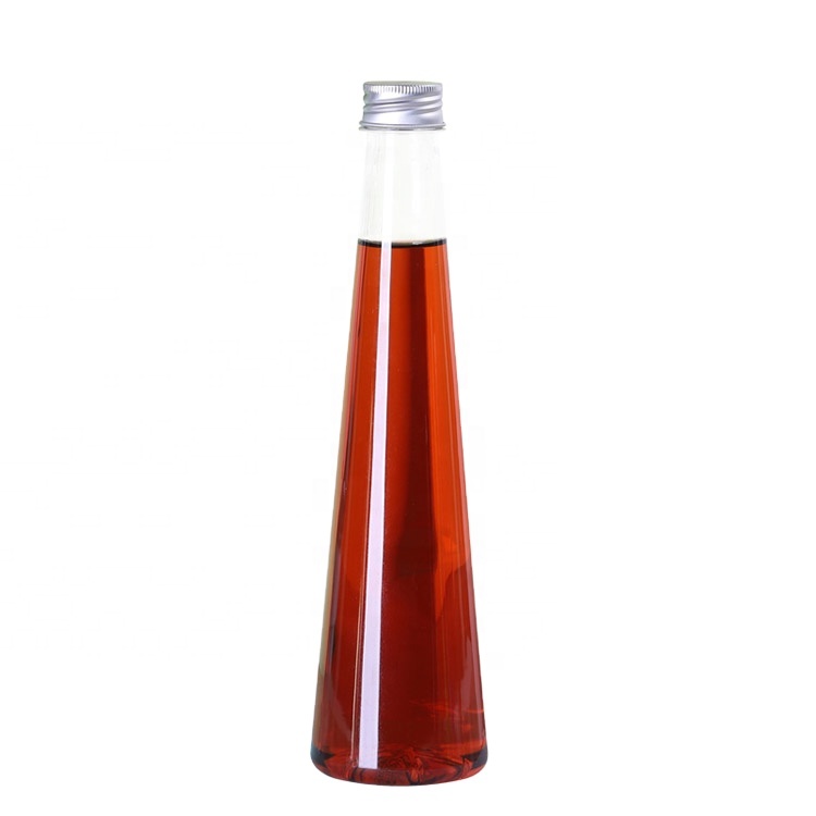 Fancy 330ml Conical Wine Bottle Juice Bottle Beverage Cold Drink Fruit wine Glass Bottle with Aluminum Lid