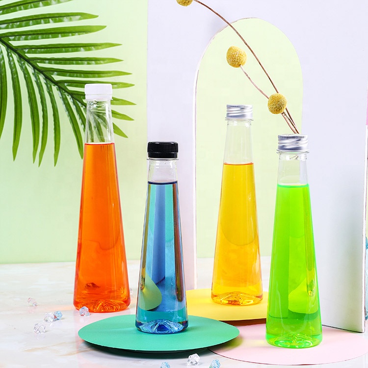 Fancy 330ml Conical Wine Bottle Juice Bottle Beverage Cold Drink Fruit wine Glass Bottle with Aluminum Lid