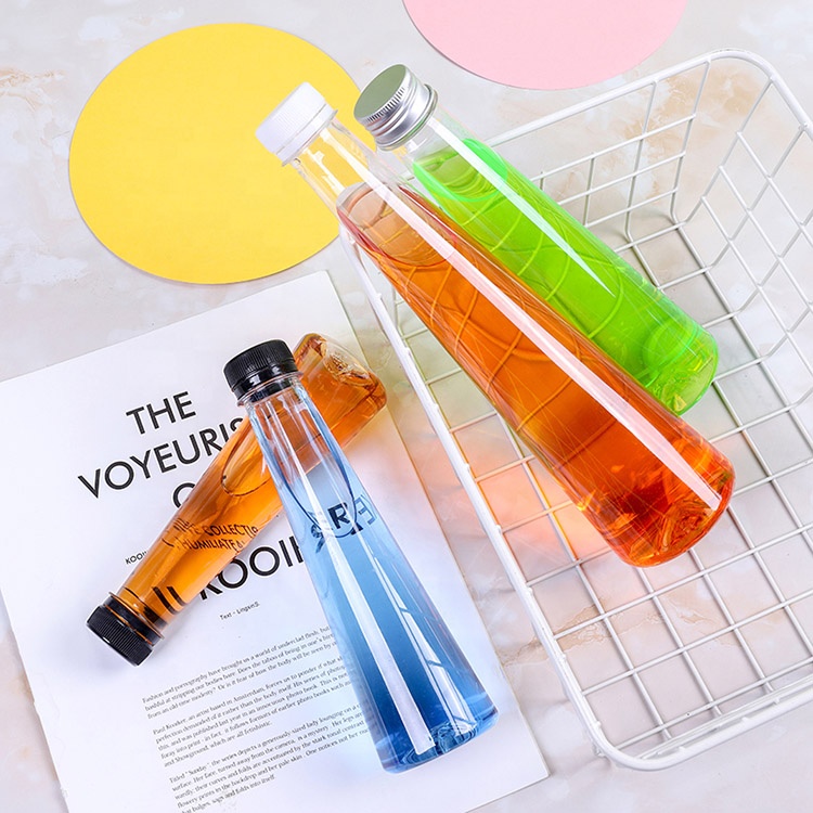 Fancy 330ml Conical Wine Bottle Juice Bottle Beverage Cold Drink Fruit wine Glass Bottle with Aluminum Lid