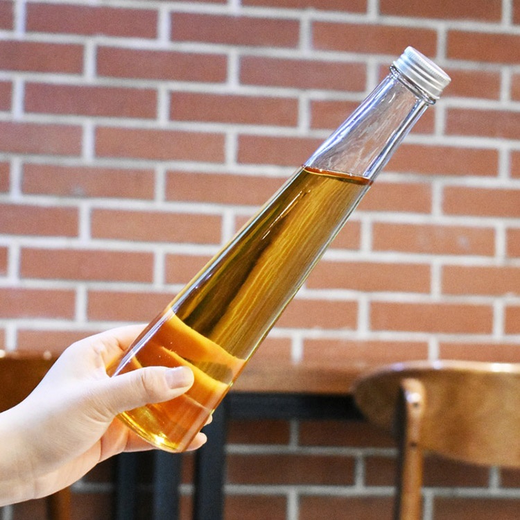 Fancy 330ml Conical Wine Bottle Juice Bottle Beverage Cold Drink Fruit wine Glass Bottle with Aluminum Lid