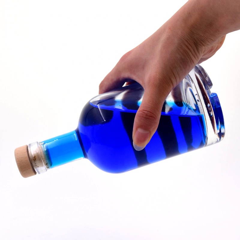 Fancy 375ml clear round small flint liquor fruit wine glass Whisky Vodka tequila brandy drinking bottle with airtight cork top