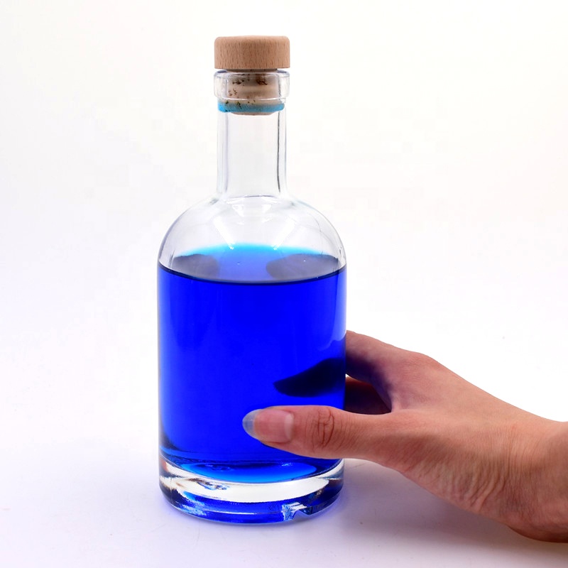 Fancy 375ml clear round small flint liquor fruit wine glass Whisky Vodka tequila brandy drinking bottle with airtight cork top