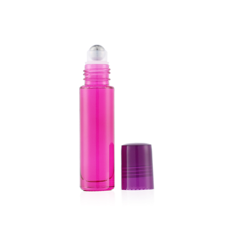 Fancy 3ml 10ml Perfume Oil Packaging Essential Oil Pink Roll On Glass Roller Bottle With Roller Ball And Plastic Cap