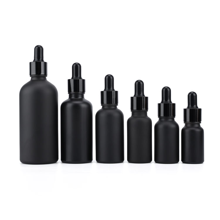 Fancy 5 10 20 ml 1/2 1 1.7 3.3 ounce empty cylindrical shape perfume oil black matte thick glass bottles with dropper