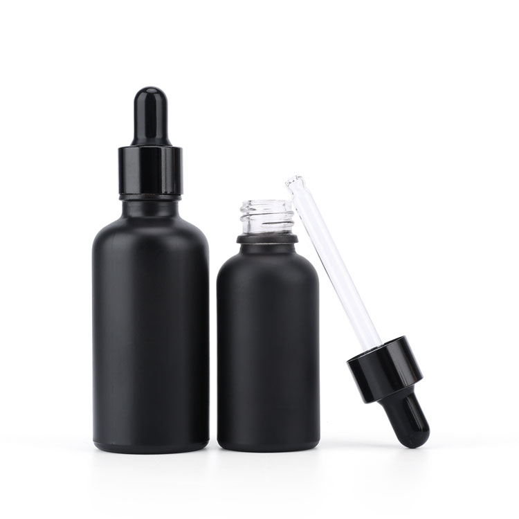 Fancy 5 10 20 ml 1/2 1 1.7 3.3 ounce empty cylindrical shape perfume oil black matte thick glass bottles with dropper