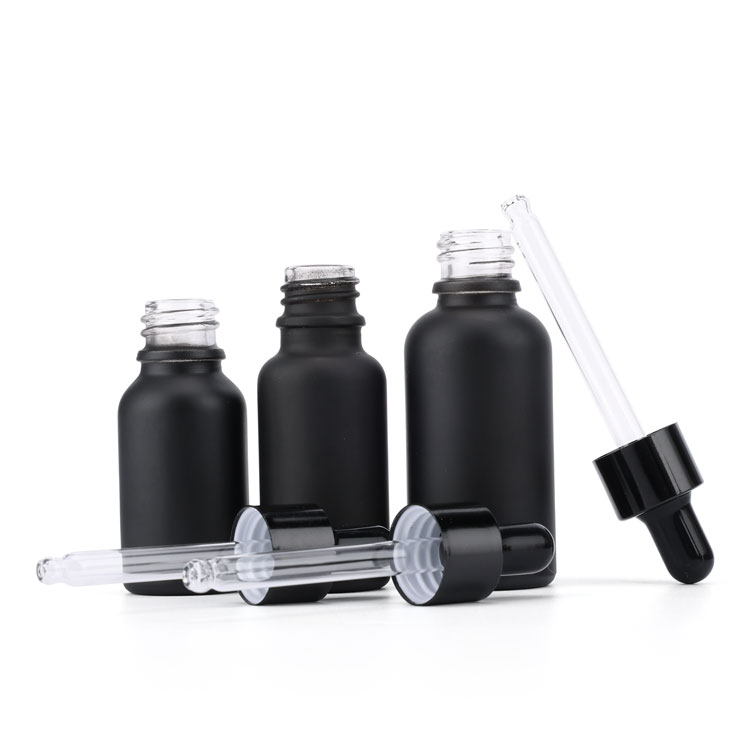 Fancy 5 10 20 ml 1/2 1 1.7 3.3 ounce empty cylindrical shape perfume oil black matte thick glass bottles with dropper