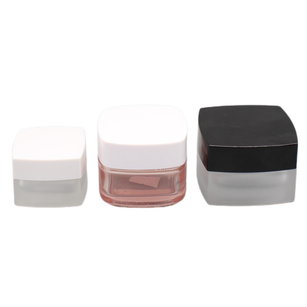 Fancy 50ml Cream Container Square Frosted Glass Jar with Lid