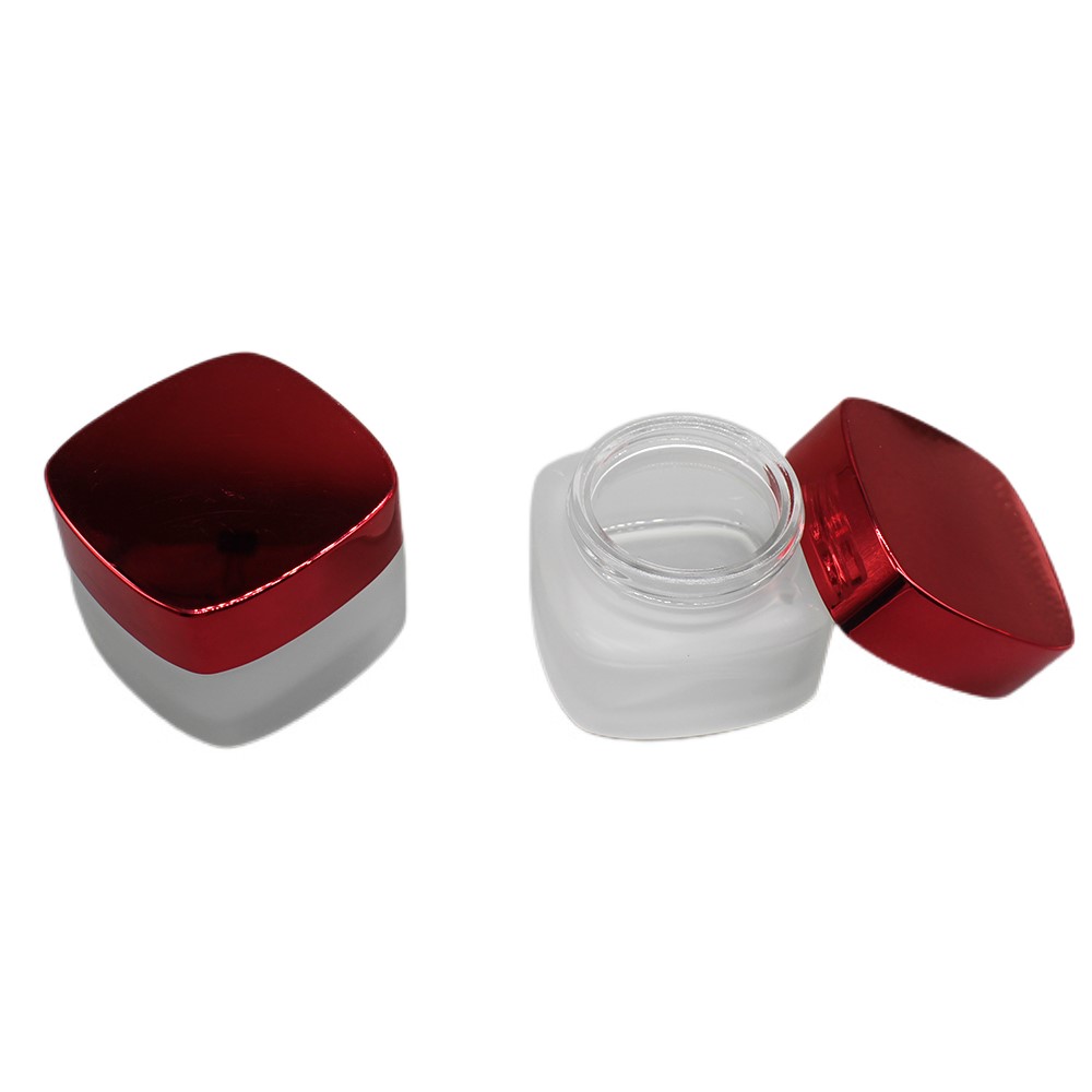 Fancy 50ml Cream Container Square Frosted Glass Jar with Lid
