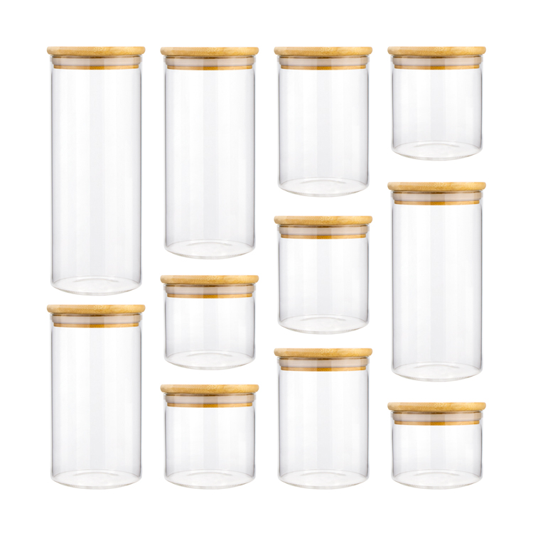 Fancy 6 oz 8 oz Clear High Cylinder Airtight Candle Food Storage Borosilicate Glass Jars With wooden Lid