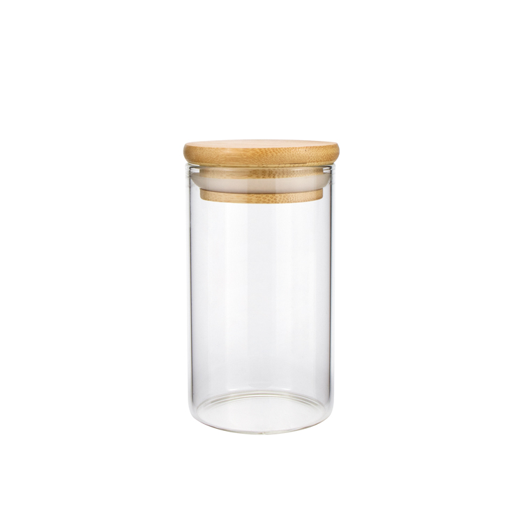 Fancy 6 oz 8 oz Clear High Cylinder Airtight Candle Food Storage Borosilicate Glass Jars With wooden Lid