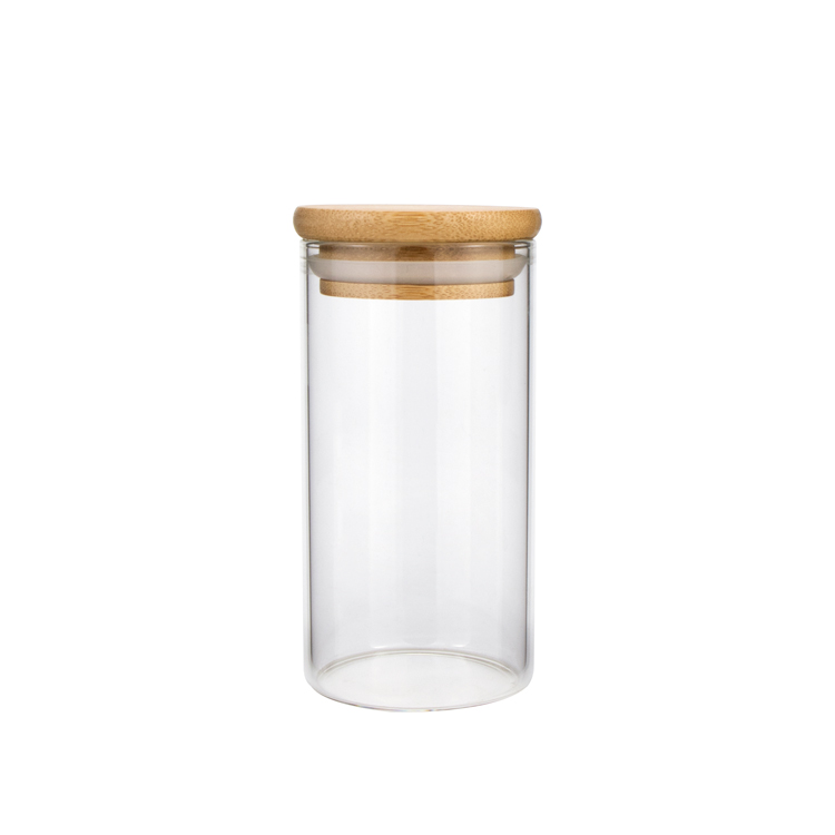 Fancy 6 oz 8 oz Clear High Cylinder Airtight Candle Food Storage Borosilicate Glass Jars With wooden Lid
