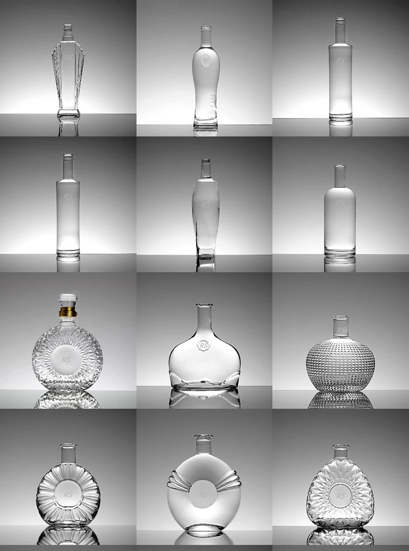 Fancy Clear flint vodka whisky wine spirit glass bottle for liquor Custom logo round shape750ml glass liquor bottles wholesale