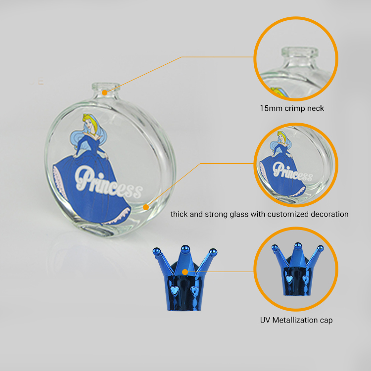 Fancy Cosmetic Packaging Bottle Custom Empty Glass Perfume Bottle With Crown Cap