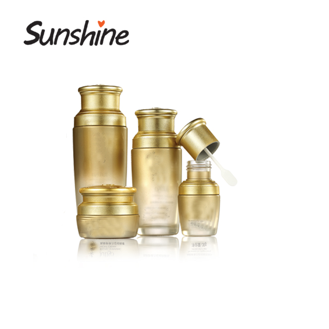Fancy Decorative Embossed Gold Glass Cosmetic Container Jars for sale