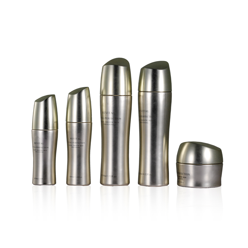 Fancy Design Metallic look Cosmetic Empty Glass Oil Bottle With Serum pump