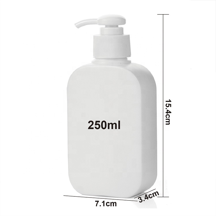 Fancy Eco friendly refillable container empty HDPE Plastic square flat shampoo bottle 250ml with lotion pump