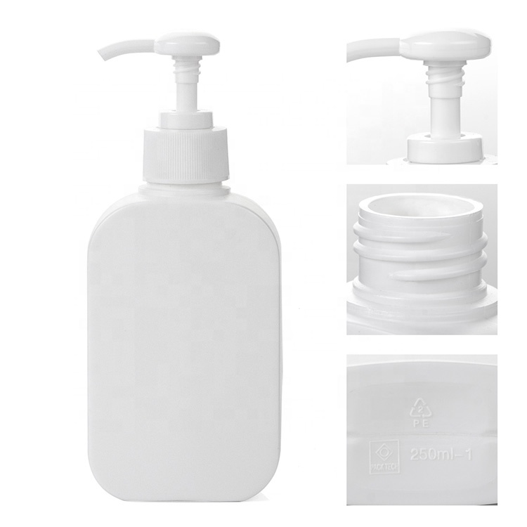 Fancy Eco friendly refillable container empty HDPE Plastic square flat shampoo bottle 250ml with lotion pump