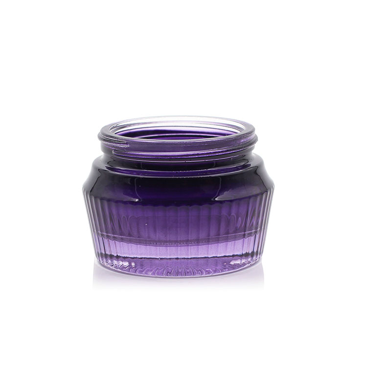 Fancy Empty Coloured Purple Cosmetic Glass Jars 50ml Glass Cream Jar With Black Lid
