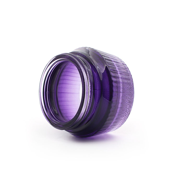 Fancy Empty Coloured Purple Cosmetic Glass Jars 50ml Glass Cream Jar With Black Lid