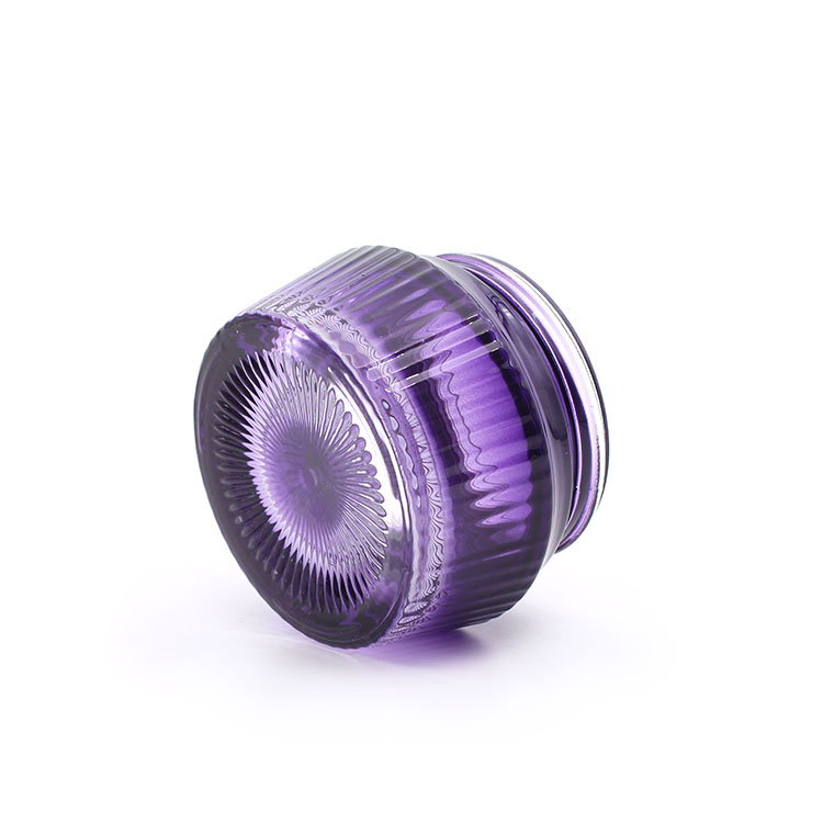 Fancy Empty Coloured Purple Cosmetic Glass Jars 50ml Glass Cream Jar With Black Lid