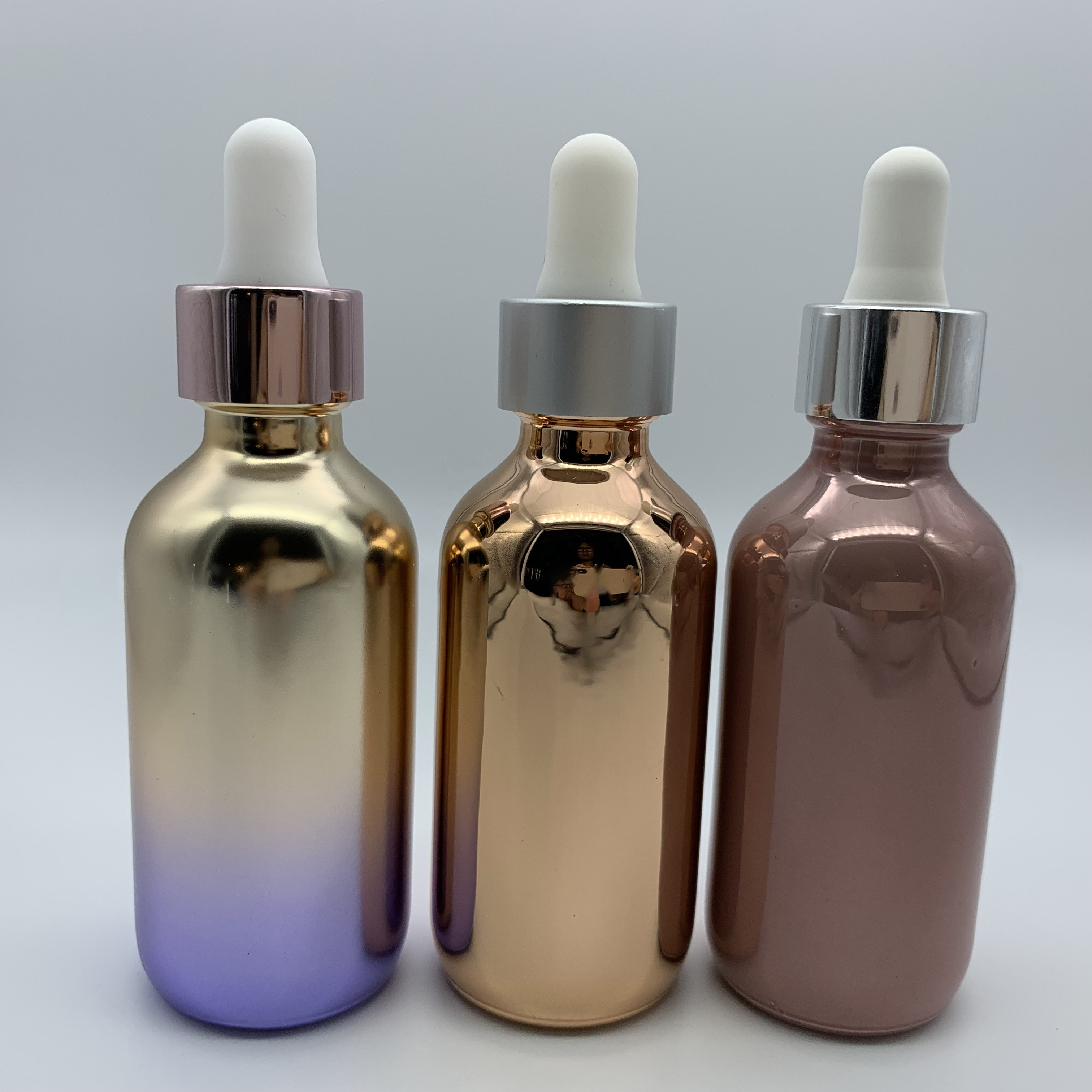 Fancy Gradient Electroplate Dropper Fading Color Glass Bottle For Essential Oil