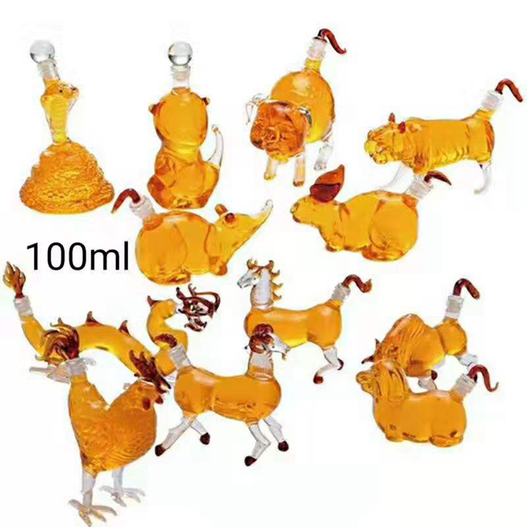 Fancy Hot Hand Blown 100ml  Chinese Zodiac 12 Animals Mini Glass Bottle