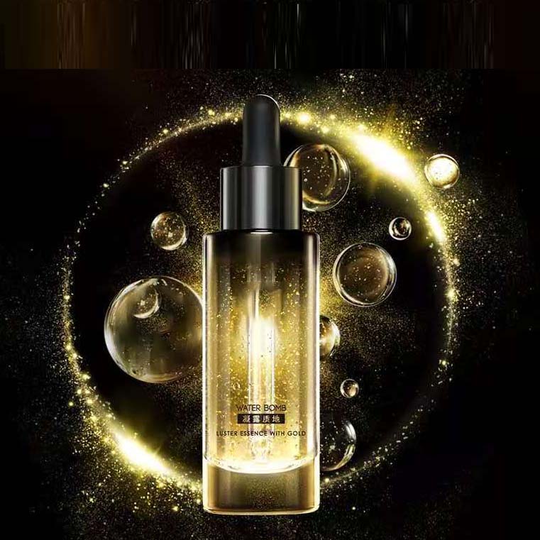 Fancy Label 30ml Push Button Pump Cosmetic Dropper Packaging Bottle Black Thick Cylinder Glass Round Essential Oil Glass Bottle