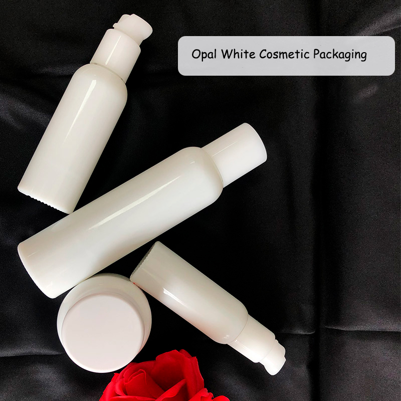 Fancy Luxury Empty Opal White Glass Cosmetic Bottle For Cream Lotion