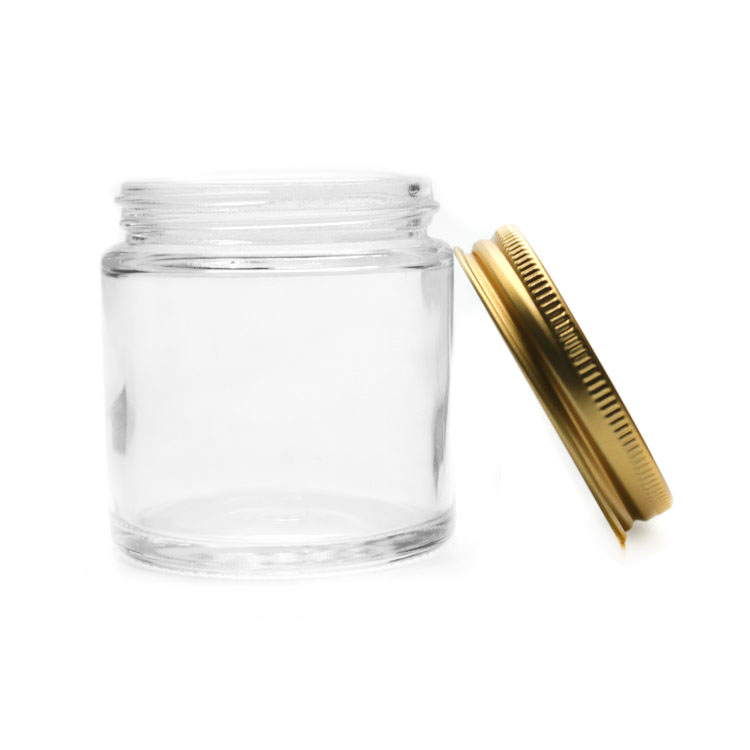 Fancy Makeup Skincare 100 ml Glass Round Straight Side Jar with Metal Golden Cap