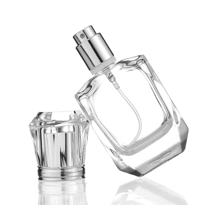 Fancy Pump 30ml Refillable Luxury Parfum Square Empty Glass Perfume Spray Bottle With Caps