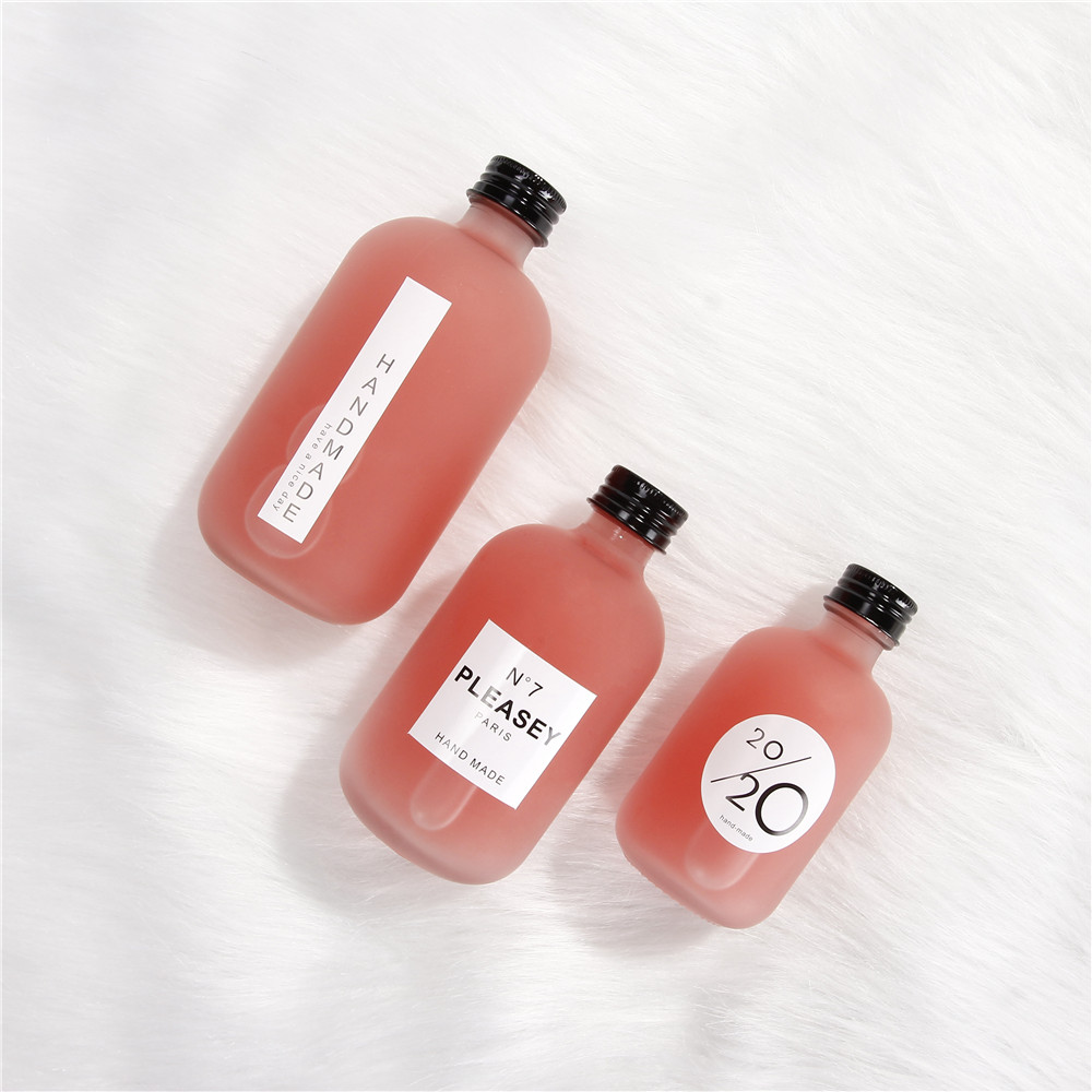 Fancy Round 250ml 500ml Frosted Milk Tea Glass Drinking Bottle For Coconut Milk Packaging