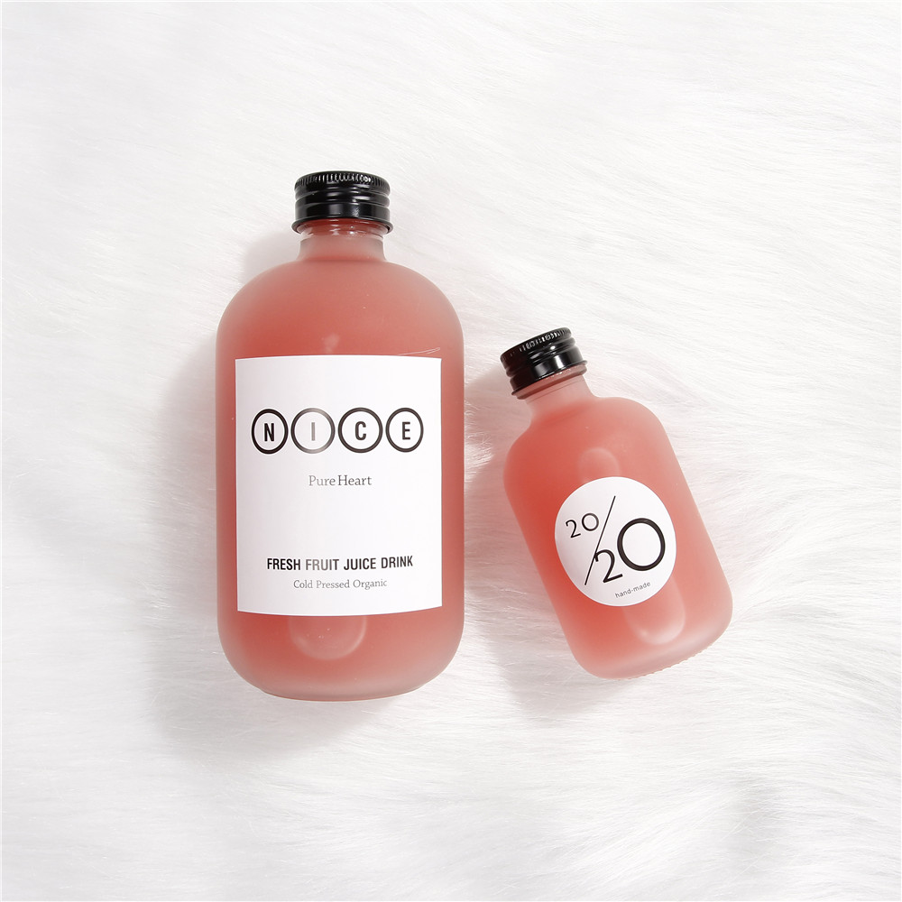 Fancy Round 250ml 500ml Frosted Milk Tea Glass Drinking Bottle For Coconut Milk Packaging