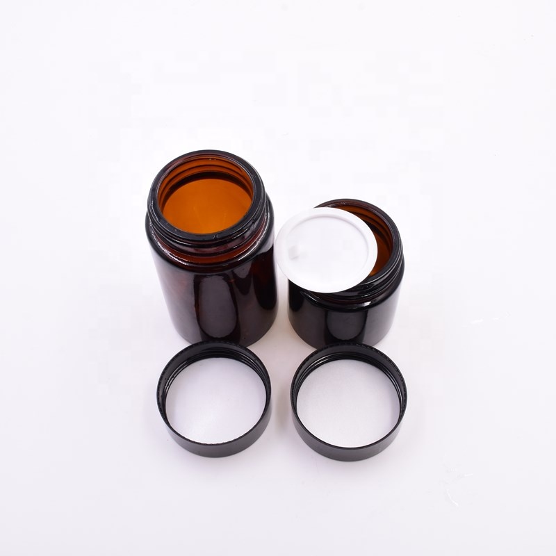 Fancy amber air tight wide mouth round 100ml 120ml 180ml glass bottle sauce empty flower packaging glass jar with pp black lid