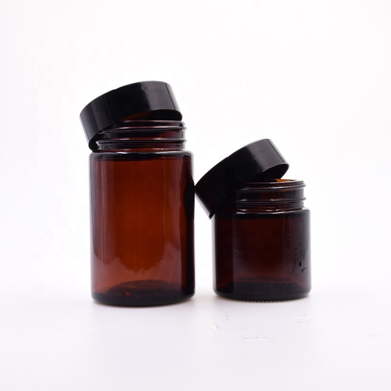 Fancy amber air tight wide mouth round 100ml 120ml 180ml glass bottle sauce empty flower packaging glass jar with pp black lid
