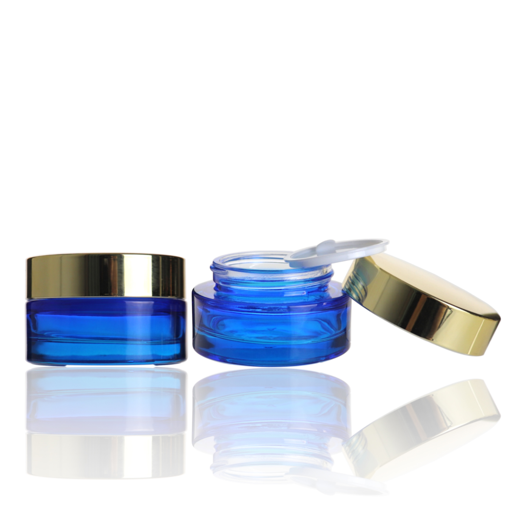 Fancy blue round 30ml 1oz glass cosmetic jar glass jars with metal lid