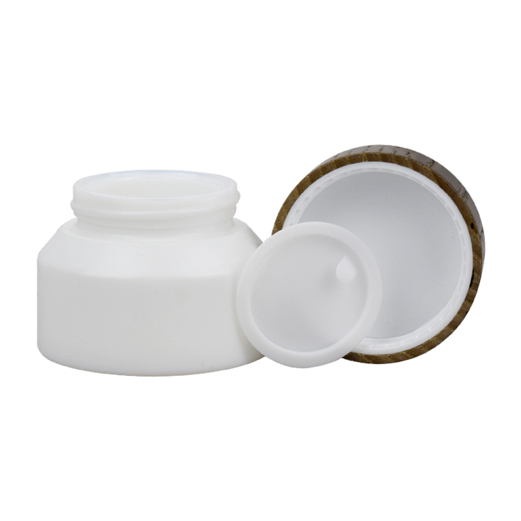 Fancy china manufacturer cosmetic packaging 50g white ceramic glass cosmetic cream empty jar wooden lid glass jars