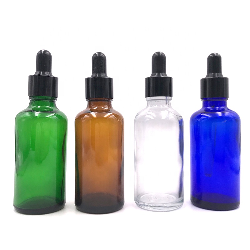 Fancy clear amber green blue color 5ml 10ml 15ml 20ml 30ml 50ml 100ml round glass essential oil dropper bottle with bamboo neck