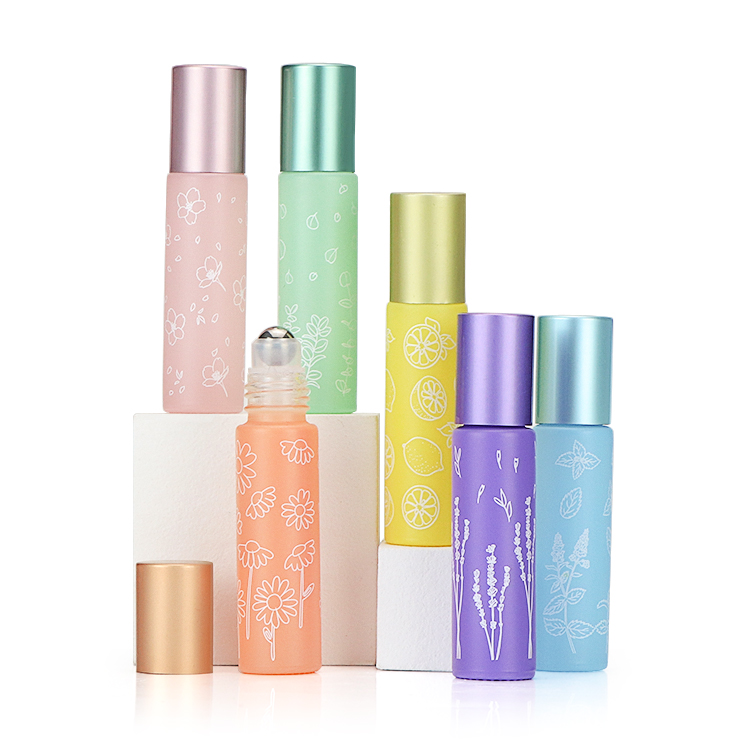 Fancy color 5ml 8ml 10ml shading color roll on bottle for perfume with metal roller ball