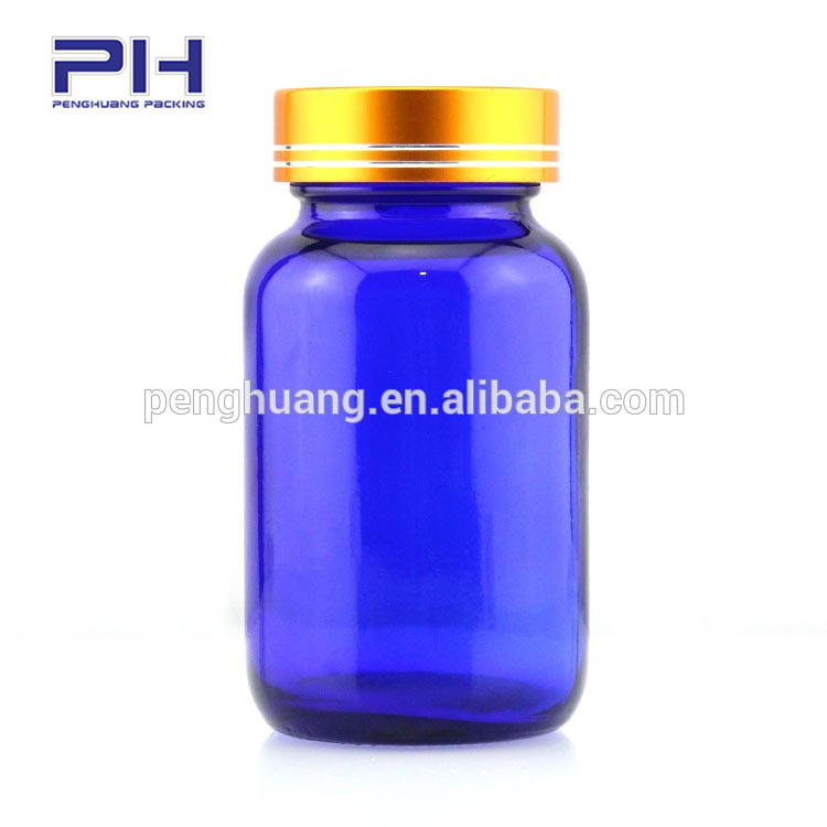Fancy cosmetic bottle blue screw cap glass pill bottle 120ml 3oz glass bottle with screw cap glass vial