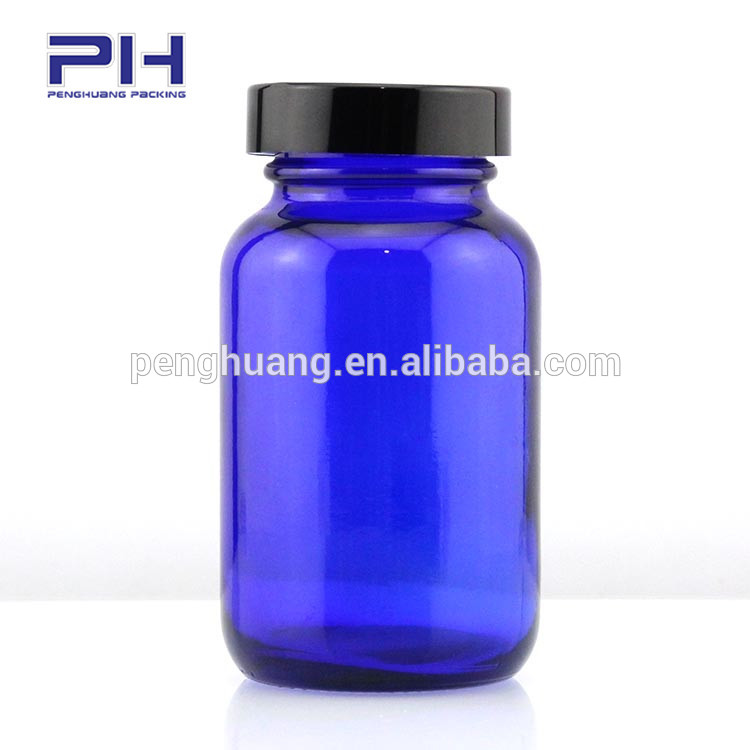 Fancy cosmetic bottle blue screw cap glass pill bottle 120ml 3oz glass bottle with screw cap glass vial