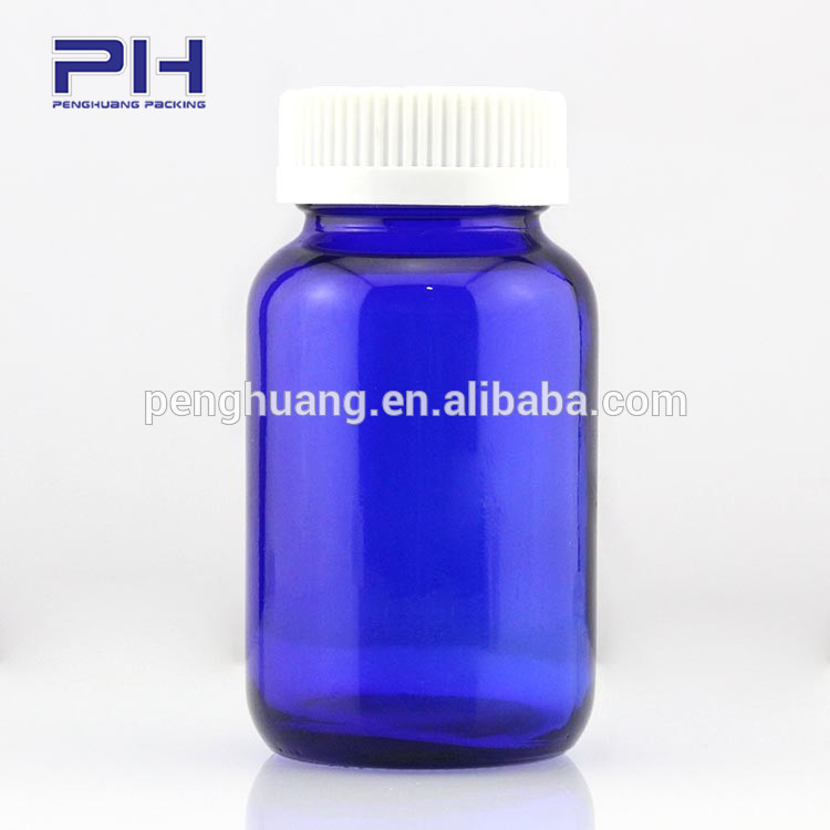 Fancy cosmetic bottle blue screw cap glass pill bottle 120ml 3oz glass bottle with screw cap glass vial