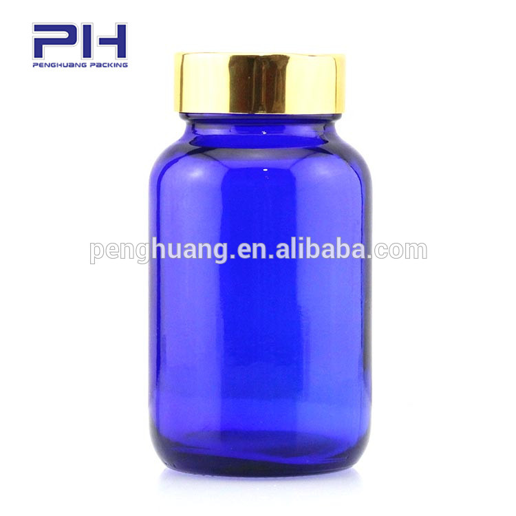 Fancy cosmetic bottle blue screw cap glass pill bottle 120ml 3oz glass bottle with screw cap glass vial
