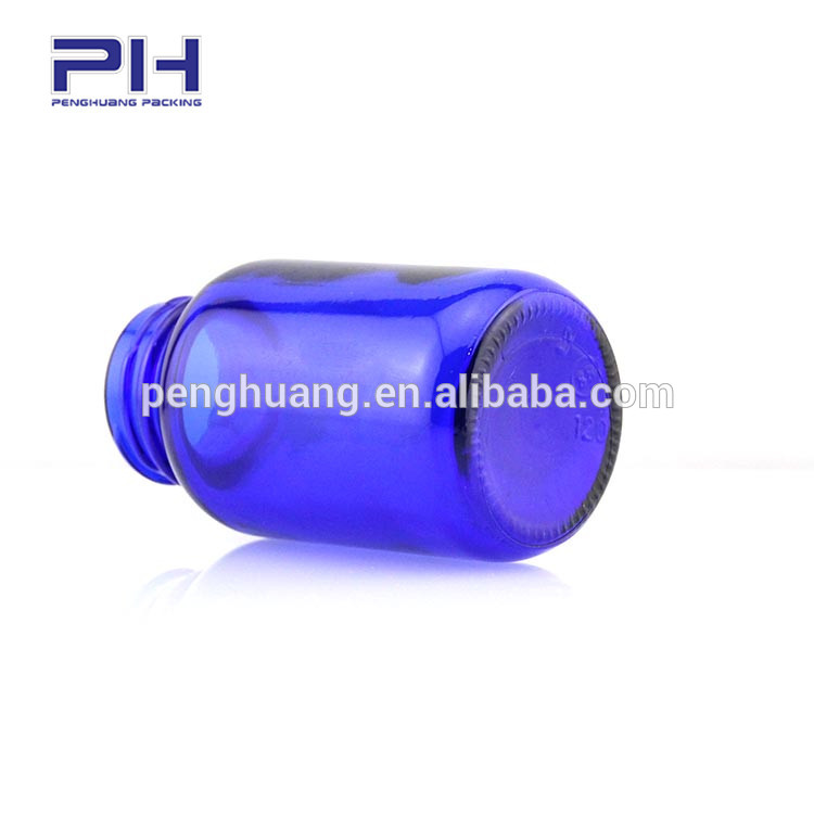 Fancy cosmetic bottle blue screw cap glass pill bottle 120ml 3oz glass bottle with screw cap glass vial