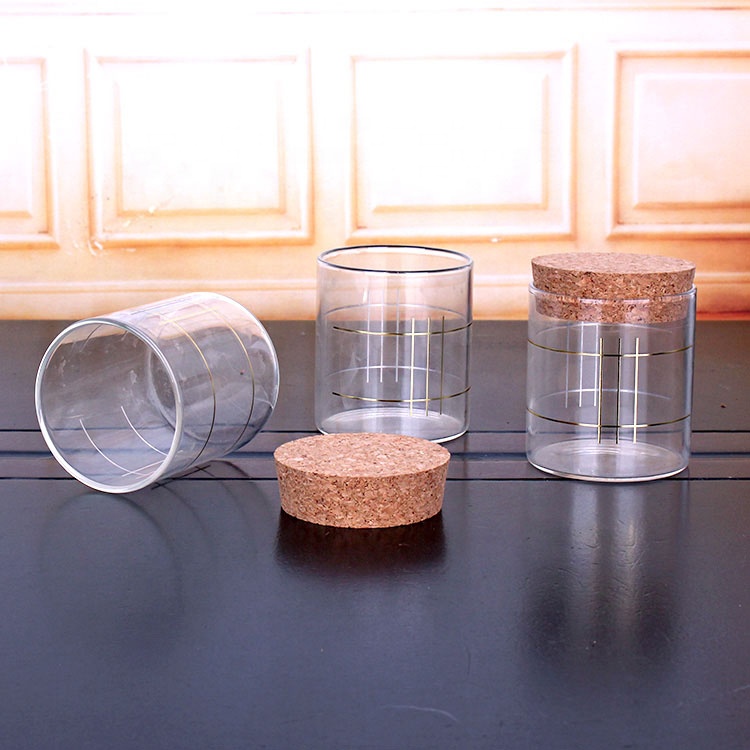 Fancy custom logo decal 180ml 220ml borosilicate herb storage glass jar with cork lid