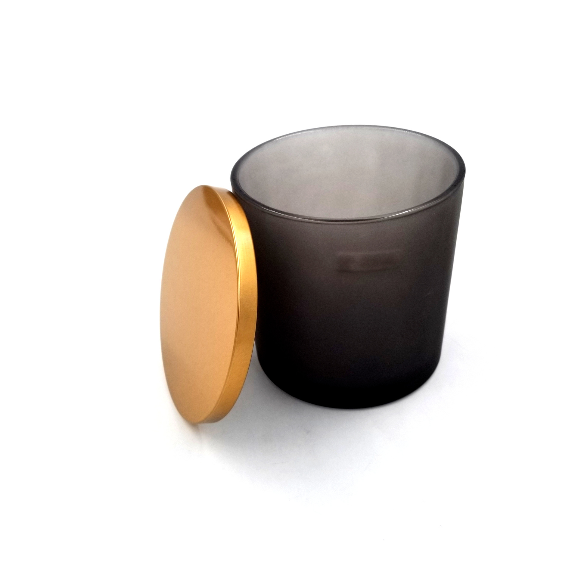 Fancy design 250ml 350ml 400ml 480ml round cylinder black glass candle jars with copper lids