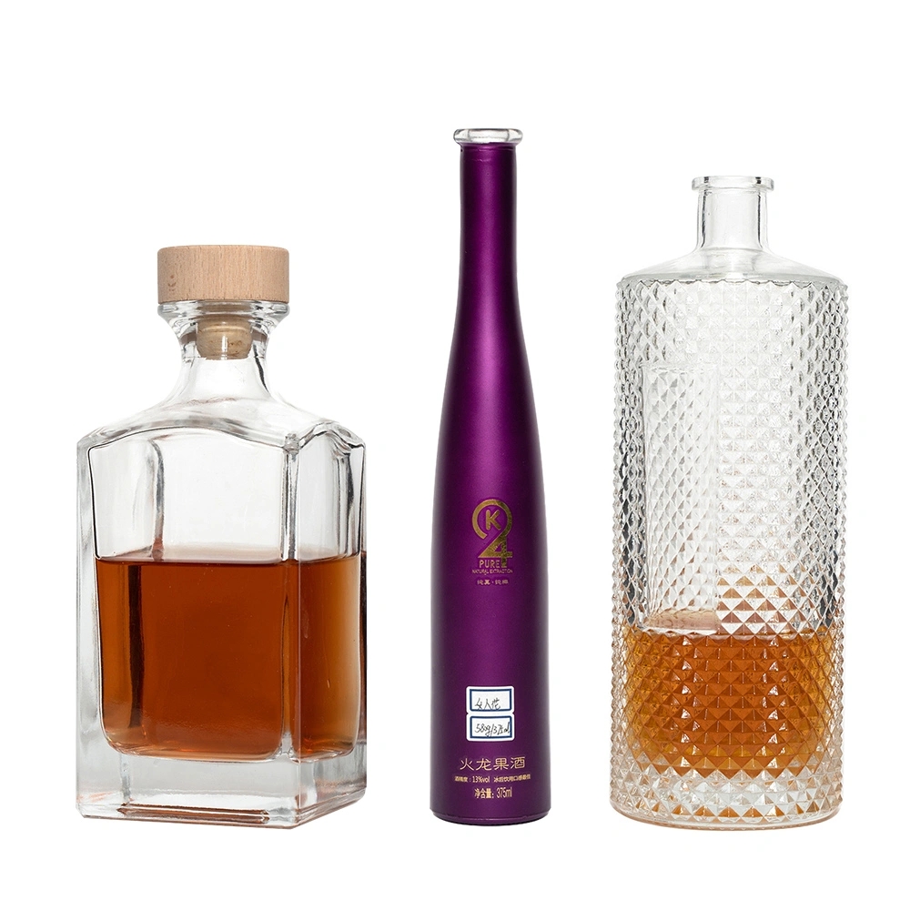 Fancy design 750ml whisky bottle 500ml 700ml premium whisky brandy rum used liquor wine glass bottle wholesaler