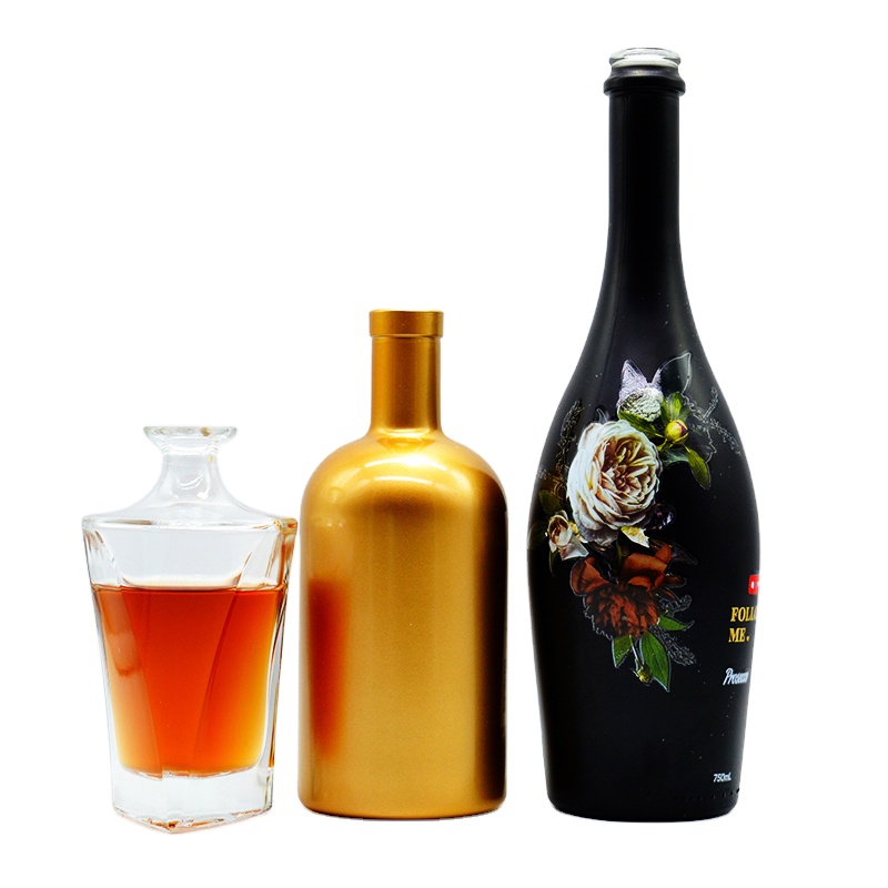 Fancy design 750ml whisky bottle 500ml 700ml premium whisky brandy rum used liquor wine glass bottle wholesaler