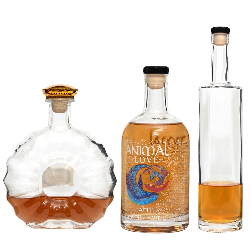 Fancy design 750ml whisky bottle 500ml 700ml premium whisky brandy rum used liquor wine glass bottle wholesaler