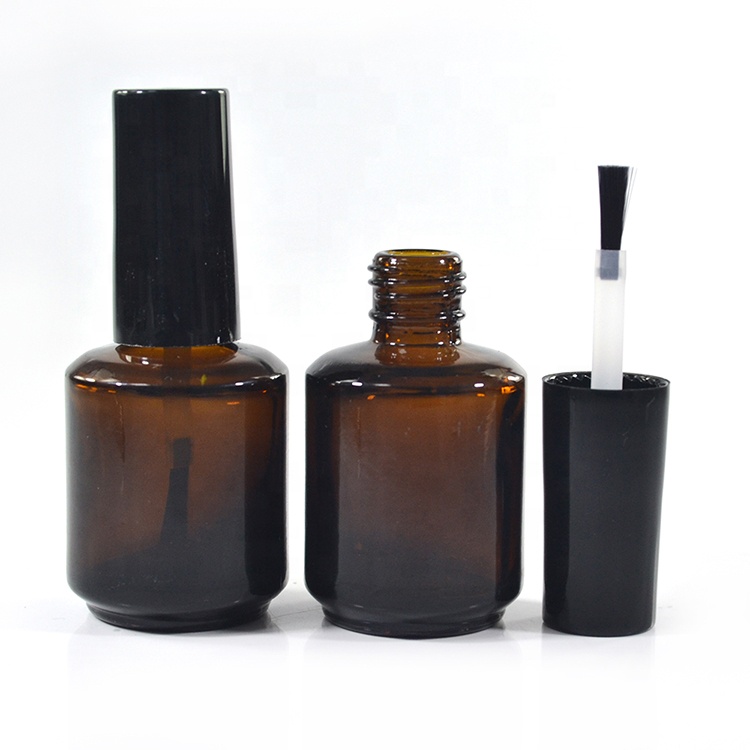 Fancy empty uv gel round shape clear black 10ml 17ml glass UV GEL nail polish glass bottle with brush cap