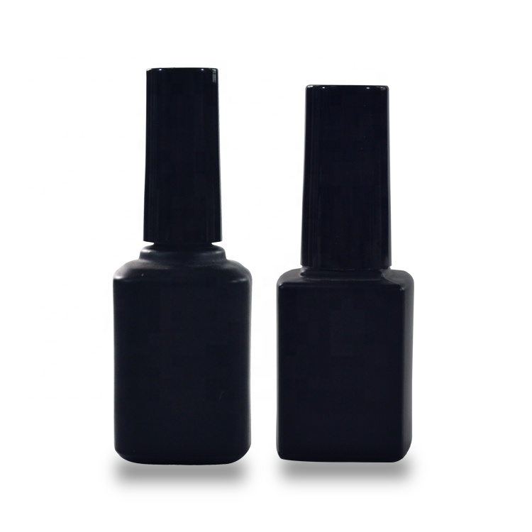 Fancy empty uv gel square shape clear black 11ml 14ml glass UV GEL nail polish glass bottle with brush cap